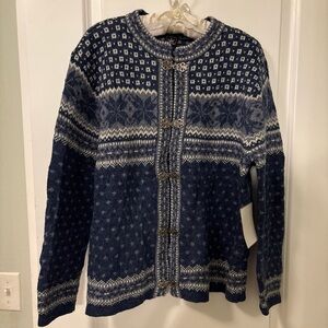 SKYR Wool Nordic Cardigan Sweater Blue/Gray Norway Style-Large-100% Wool